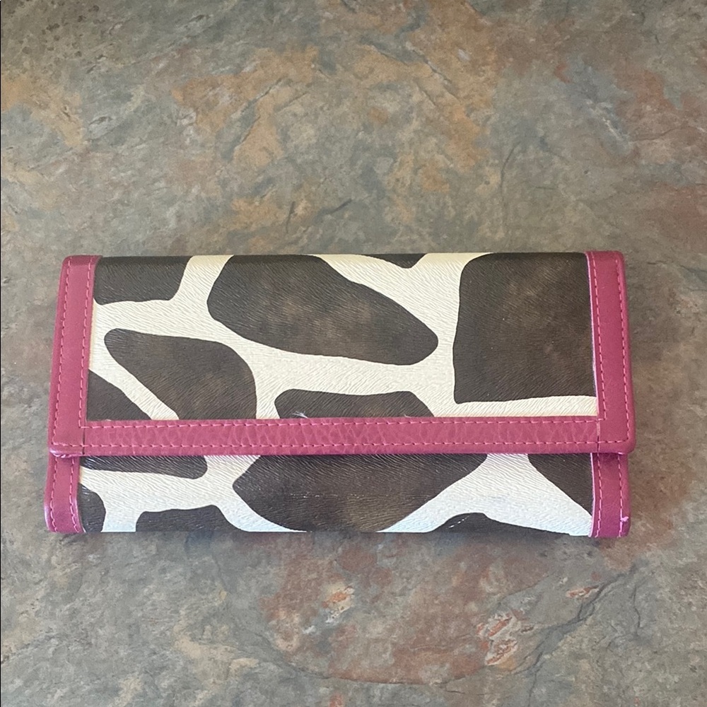 Country Road Pink and Brown Animal Print Women's Wallet and Checkbook Holder EUC